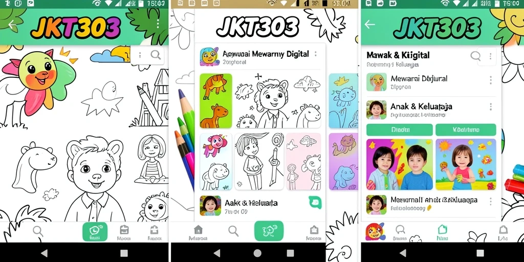 Antarmuka aplikasi JKT303 yang interaktif dan menyenangkan untuk mewarnai.
