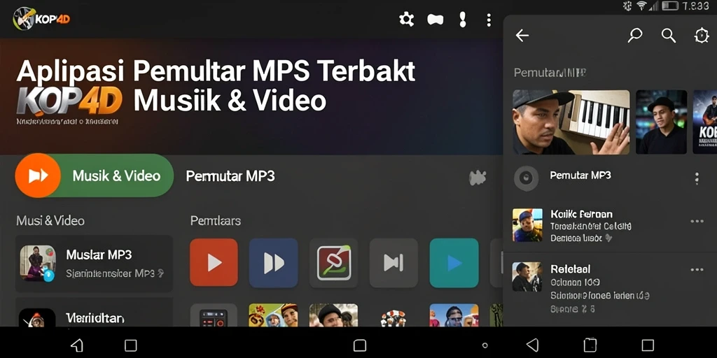 Antarmuka KOPI4D saat memutar lagu dengan fitur unggulan Pemutar MP3.