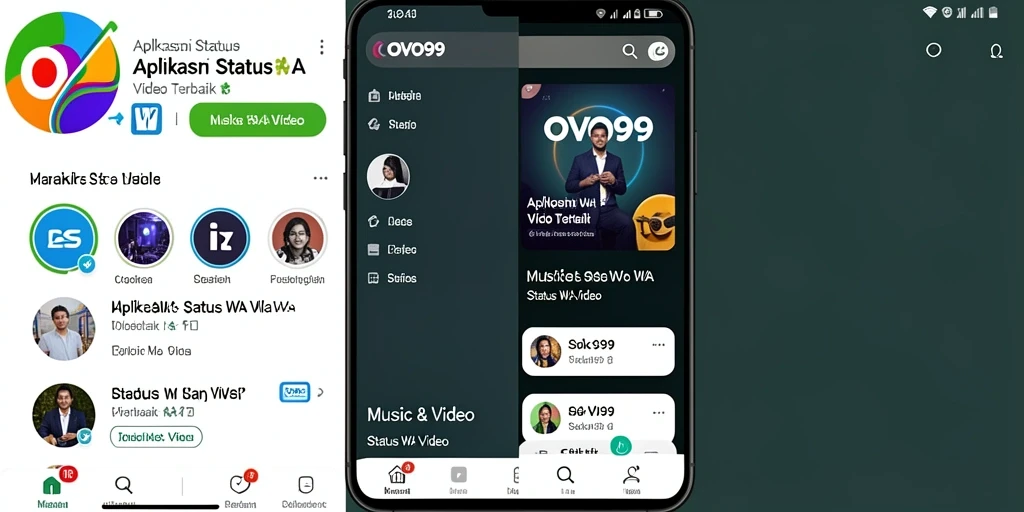 Tampilan antarmuka pengguna OVO99 untuk status WA Video yang menarik.