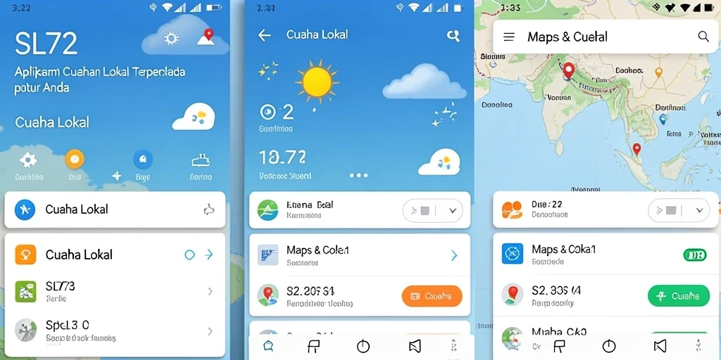 Antarmuka aplikasi SL72 dengan informasi cuaca terkini.